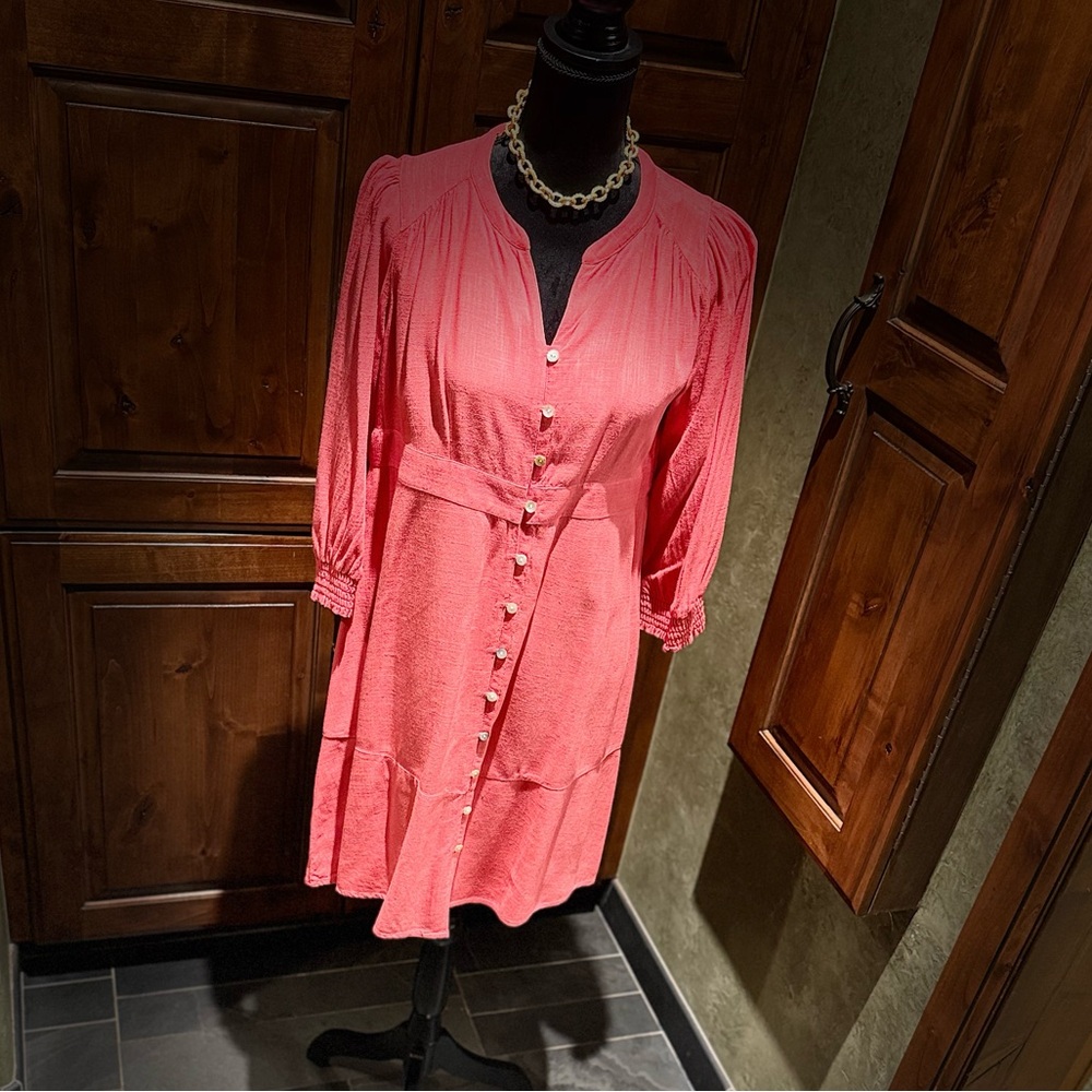 J. Jill Classic Button Down Peach Midi Dress